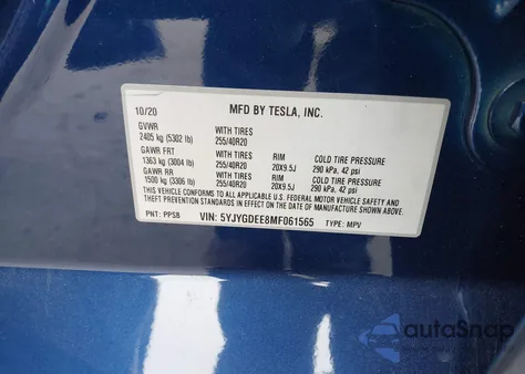 2021 Tesla Model Y Long Range Dual Motor All-Wheel Drive из США, поврежденный, VIN 5YJYGDEE8MF061565